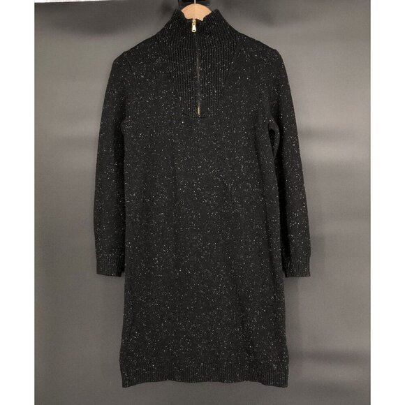 J.Crew Long Sleeve Half-Zip Sweater Dress S Black Speckled Preppy Minimalist - Picture 1 of 7